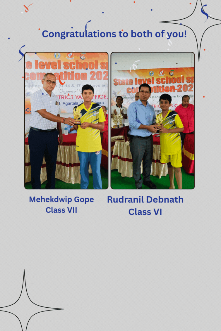 Achievement of RUDRANIL DEBNATH and MEHEKDWIP GOPE in SGFI UNDER 17 BOYS STATE LEVEL SCHOOL CHESS  CHAMPIONSHIP 2025 organised by YOUTH AFFAIRS AND SPORTS DEPARTMENT, GOVT. OF TRIPURA